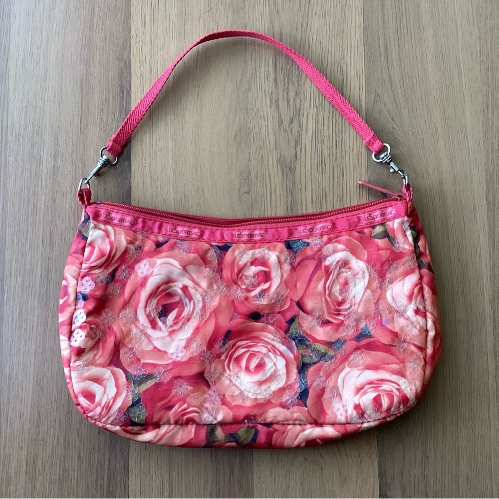 Lesportsac RARE HTF vintage romantic roses sequins clutch handbag purse